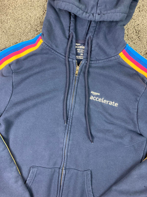 Amazon Accelerate Men’s Zip Hoodie Navy Stripe Sleeve Sweatshirt M