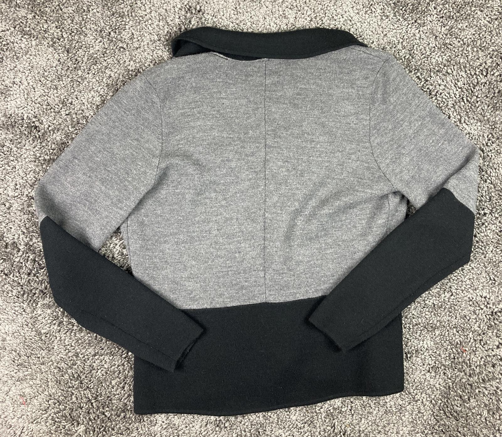 Halogen Women Merino Wool Blend Knit Cardigan Blazer Gray Black Size M