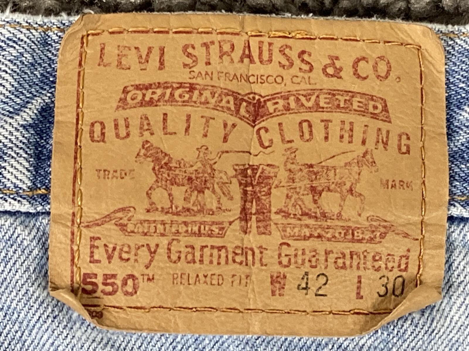 Vintage Levi's 550 Made in USA Relaxed Fit Tapered Leg Jeans Oct 1999 Sz 42x30