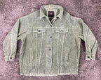 ZARA Womens Olive Green Corduroy Jacket Oversized Shacket Trucker Raw Hem Sz S