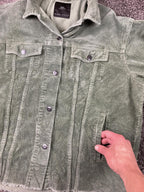 ZARA Womens Olive Green Corduroy Jacket Oversized Shacket Trucker Raw Hem Sz S