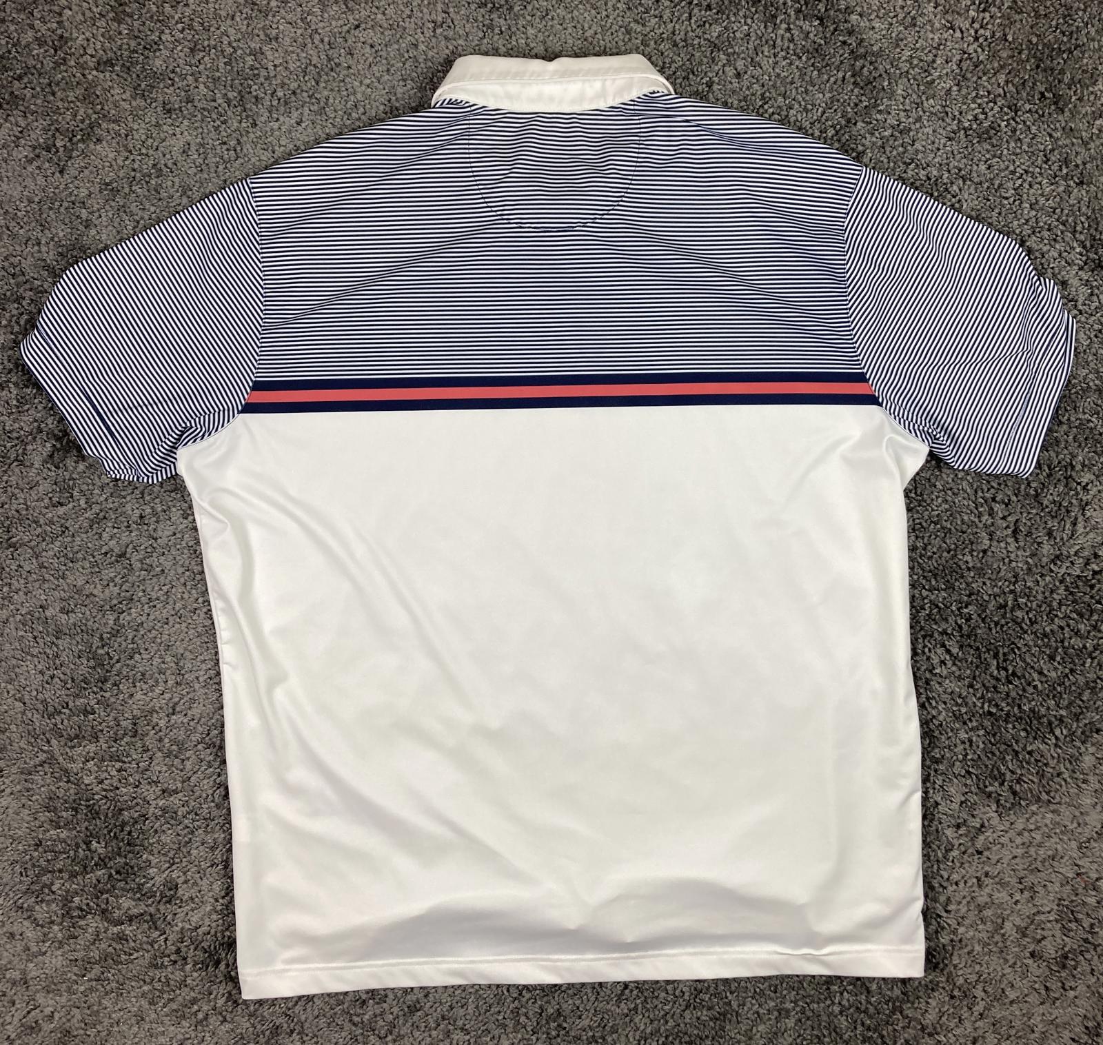 Mizzen+Main Men’s Golf Shirt  Classic Performance Polo White Blue Stripe Size XL