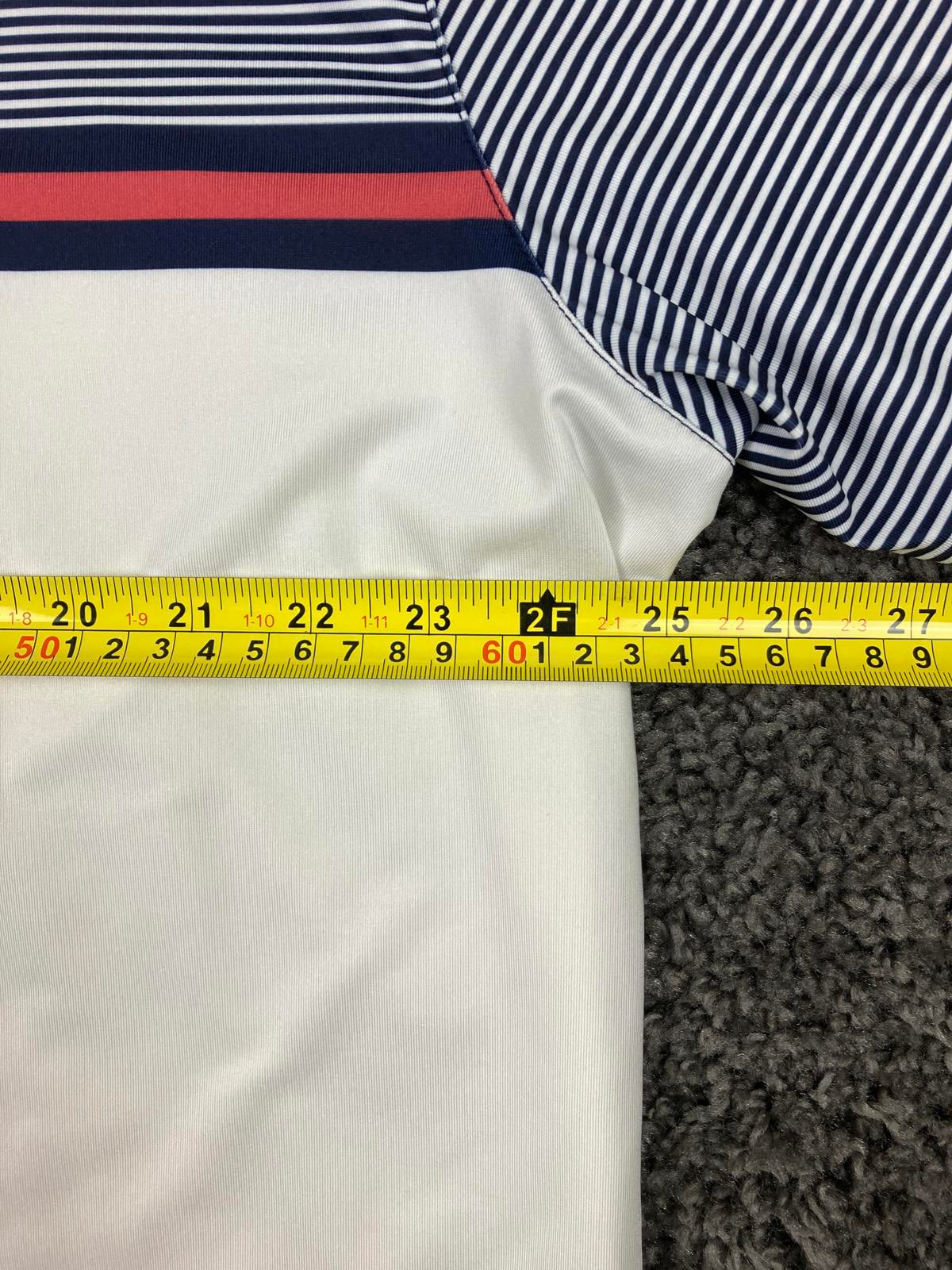 Mizzen+Main Men’s Golf Shirt  Classic Performance Polo White Blue Stripe Size XL