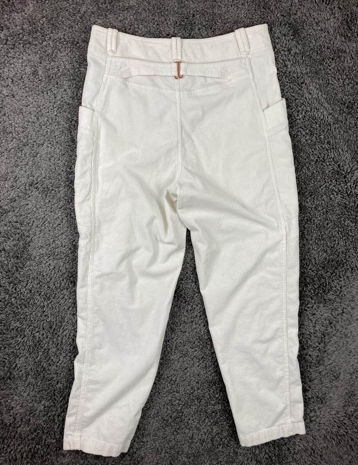 Anthropologie Pilcro Corduroy Cargo Pants White High Rise Ankle Zip Slim Size 30