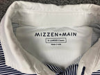 Mizzen+Main Men’s Golf Shirt  Classic Performance Polo White Blue Stripe Size XL