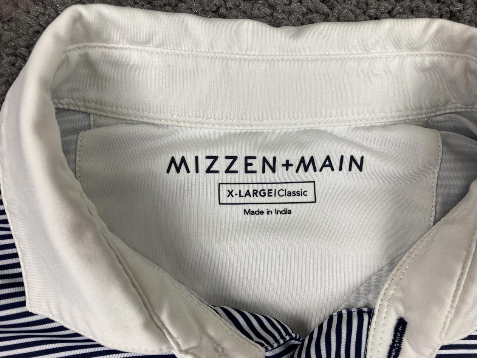 Mizzen+Main Men’s Golf Shirt  Classic Performance Polo White Blue Stripe Size XL