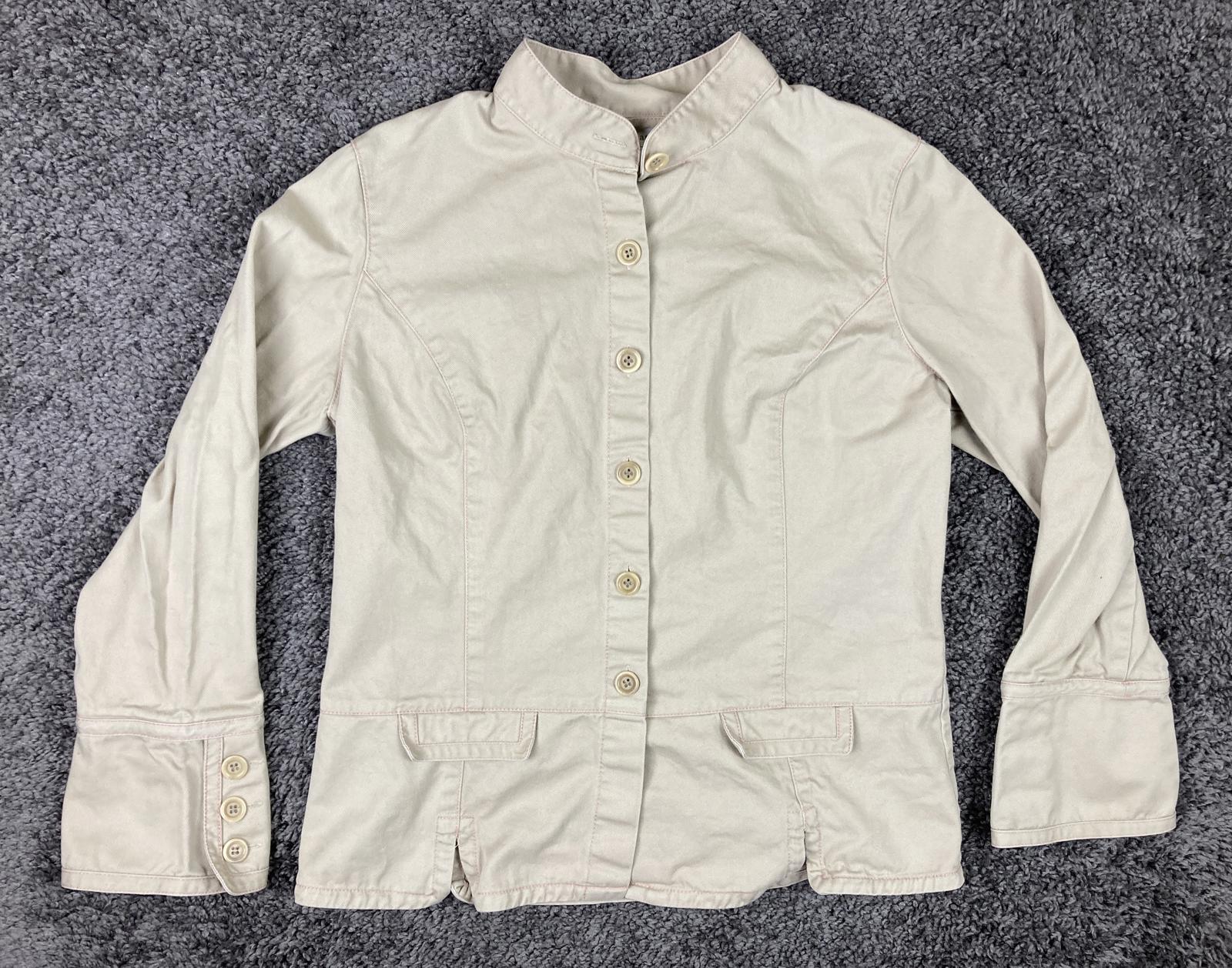 Garnet Hill Women's Khaki Tan Cotton Twill Utility Jacket Red Stitching Size 6