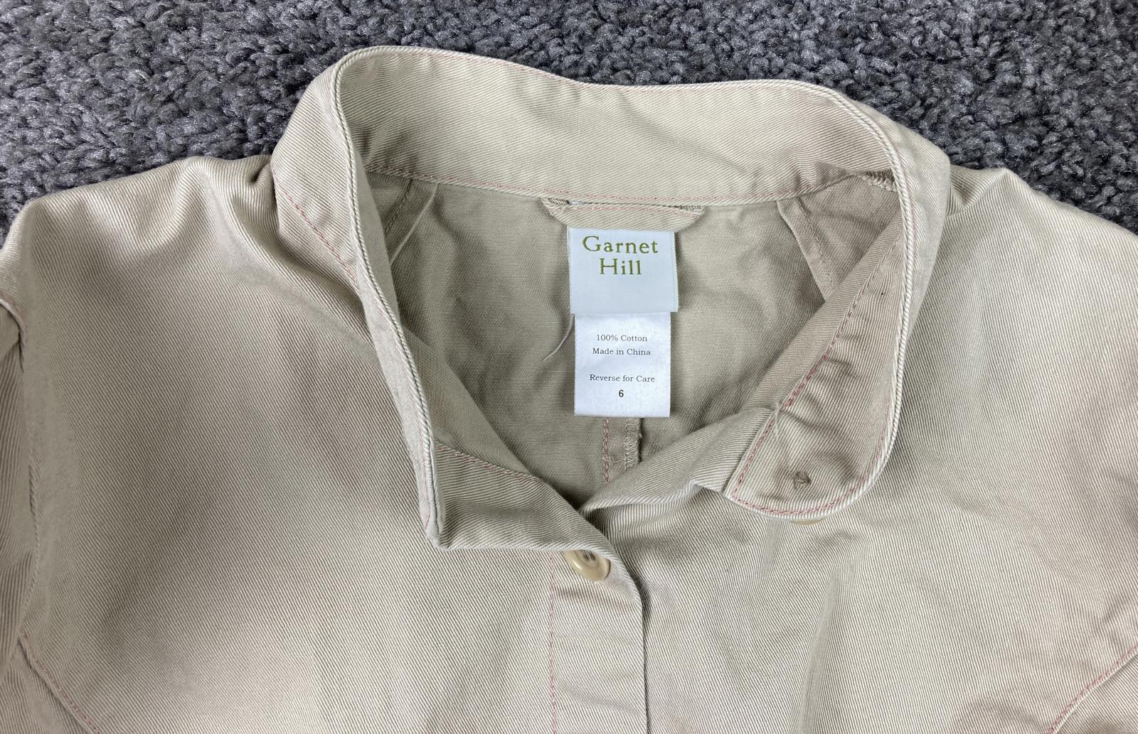 Garnet Hill Women's Khaki Tan Cotton Twill Utility Jacket Red Stitching Size 6