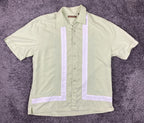 Cubavera Mens Green Guayabera Shirt Rayon Blend Embroidered Retro Camp Casual XL