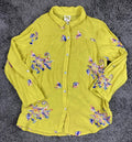 Fig & Flower Shirt Women Size L Tunic Roll Tab Button Golden Yellow Embroidered
