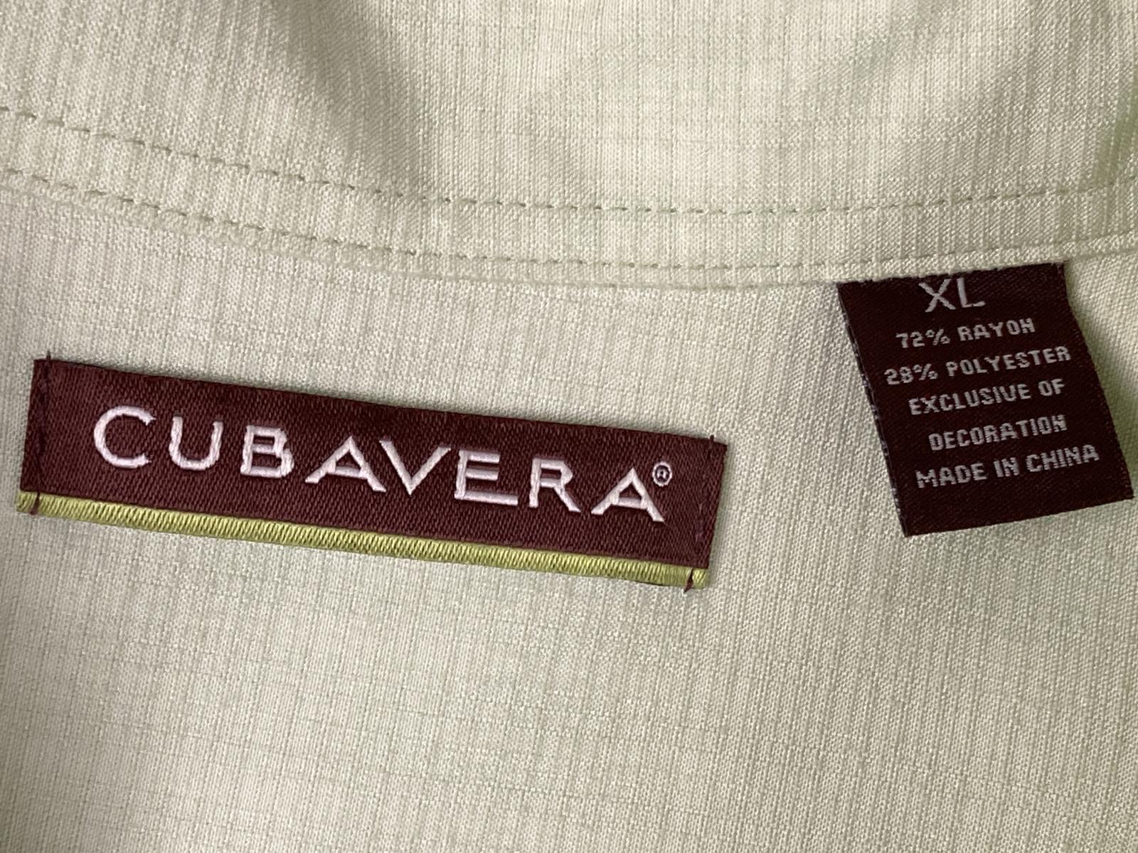 Cubavera Mens Green Guayabera Shirt Rayon Blend Embroidered Retro Camp Casual XL