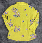 Fig & Flower Shirt Women Size L Tunic Roll Tab Button Golden Yellow Embroidered
