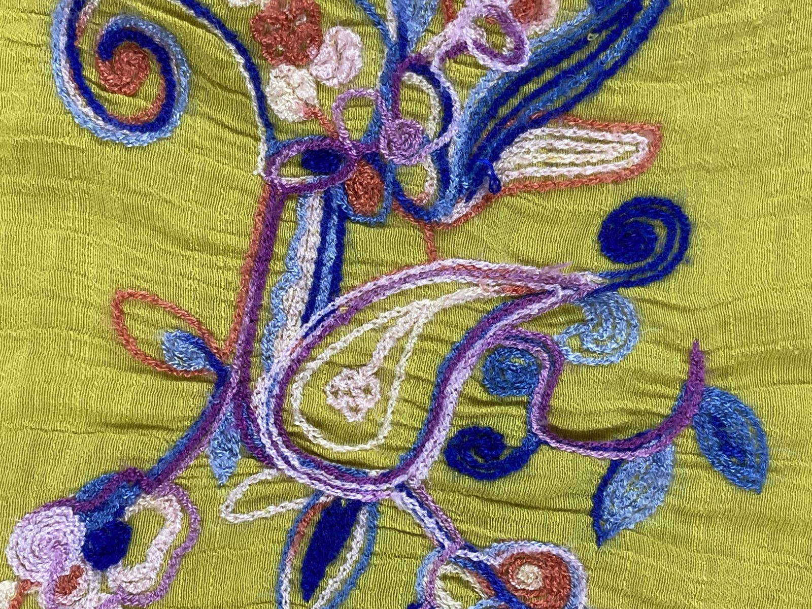 Fig & Flower Shirt Women Size L Tunic Roll Tab Button Golden Yellow Embroidered