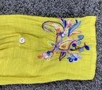 Fig & Flower Shirt Women Size L Tunic Roll Tab Button Golden Yellow Embroidered