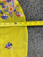 Fig & Flower Shirt Women Size L Tunic Roll Tab Button Golden Yellow Embroidered