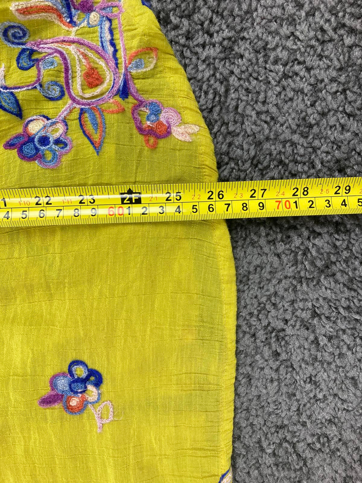 Fig & Flower Shirt Women Size L Tunic Roll Tab Button Golden Yellow Embroidered