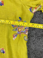 Fig & Flower Shirt Women Size L Tunic Roll Tab Button Golden Yellow Embroidered