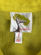 Fig & Flower Shirt Women Size L Tunic Roll Tab Button Golden Yellow Embroidered