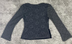Baranda Top Women XS Black Lace Long Sleeve Velour Fitted Floral Mesh Stretch