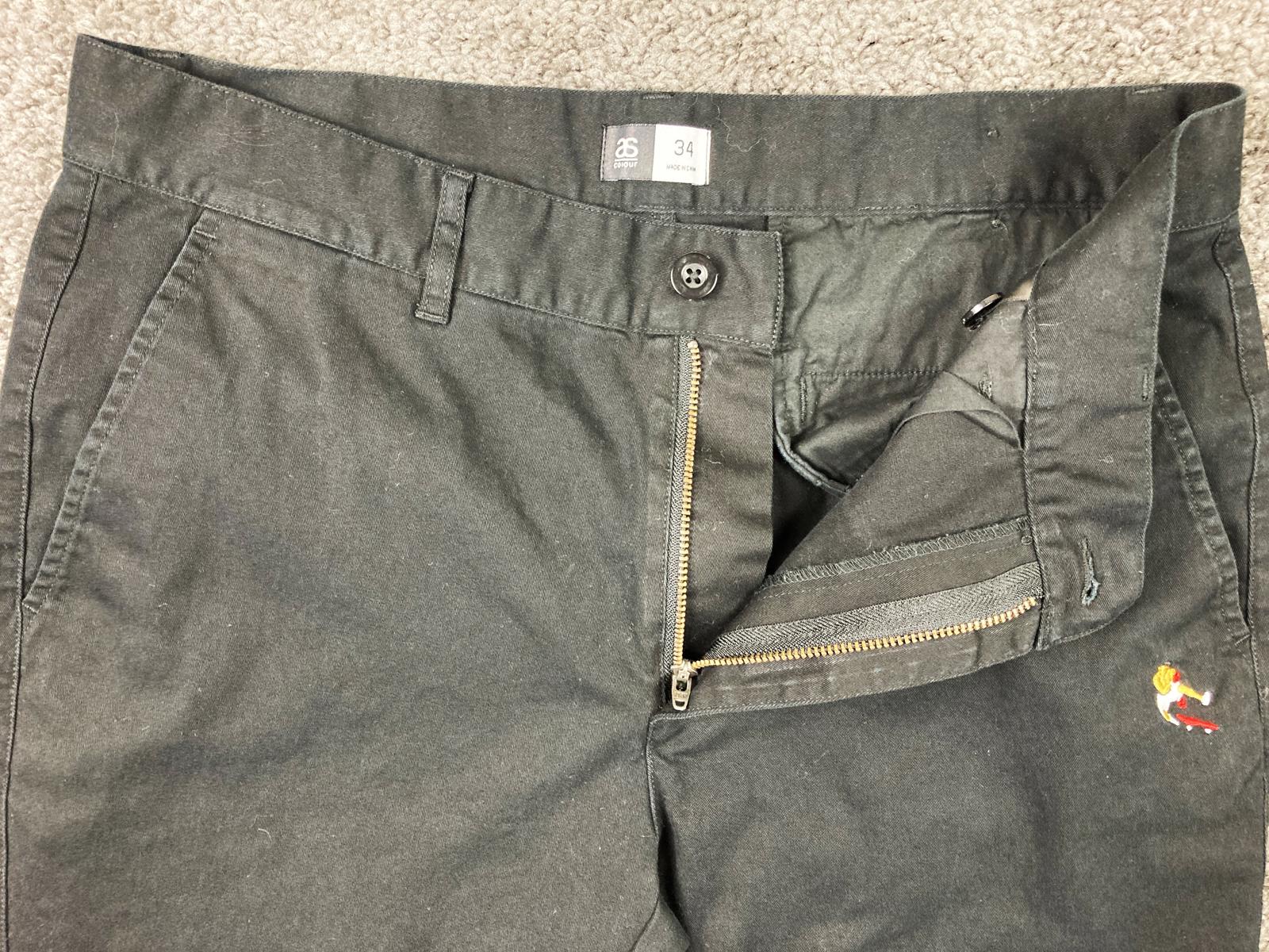 AS Colour Chino Pants Black Embroidered Boxer Skater Logo Size 34