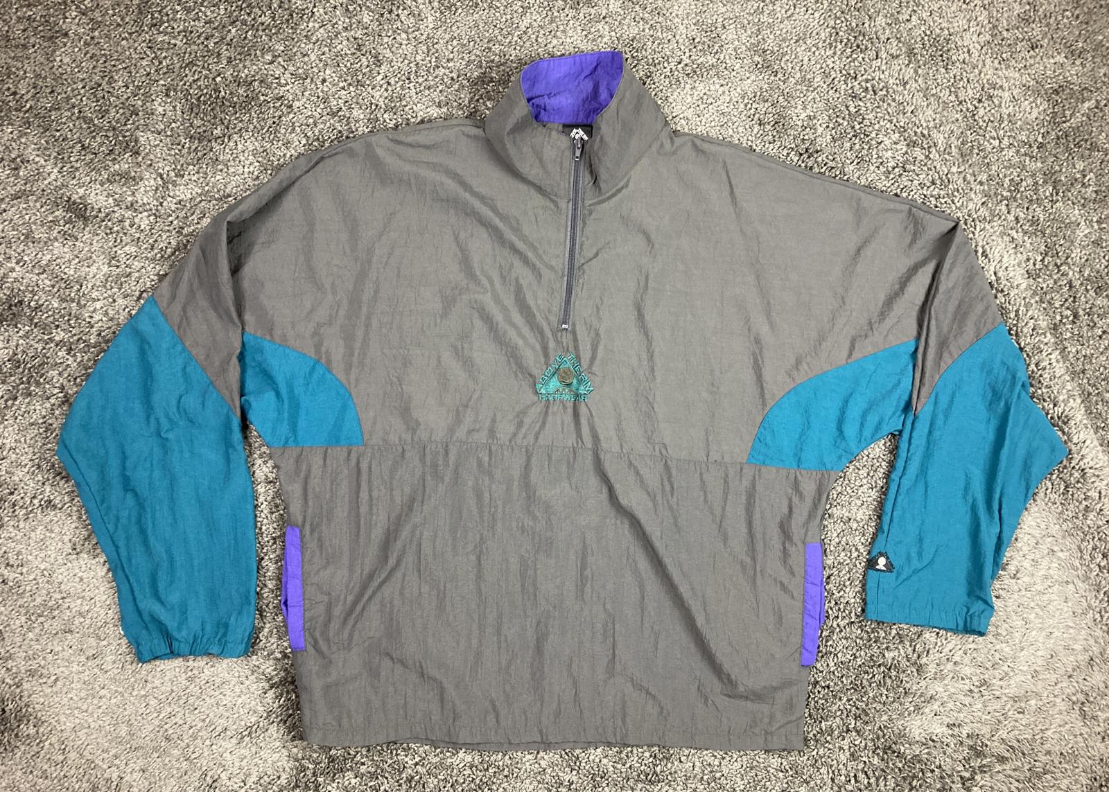 Vintage 90s Above The Rim Hoopwear Windbreaker Jacket Mens Grey Teal 1/4 Zip XL