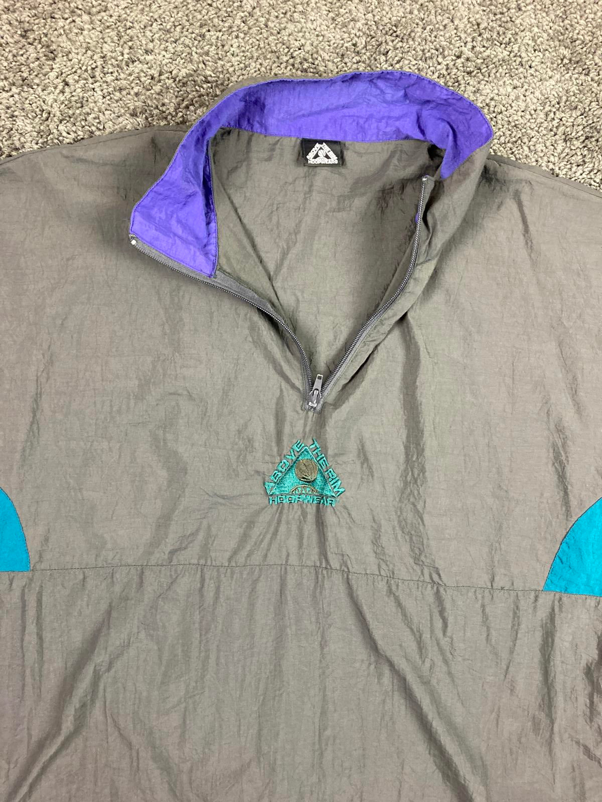 Vintage 90s Above The Rim Hoopwear Windbreaker Jacket Mens Grey Teal 1/4 Zip XL