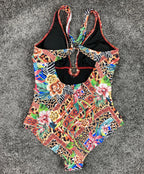Venus One Piece Swimsuit Size 20 Multicolor Floral Leopard Cutout Ring Detail