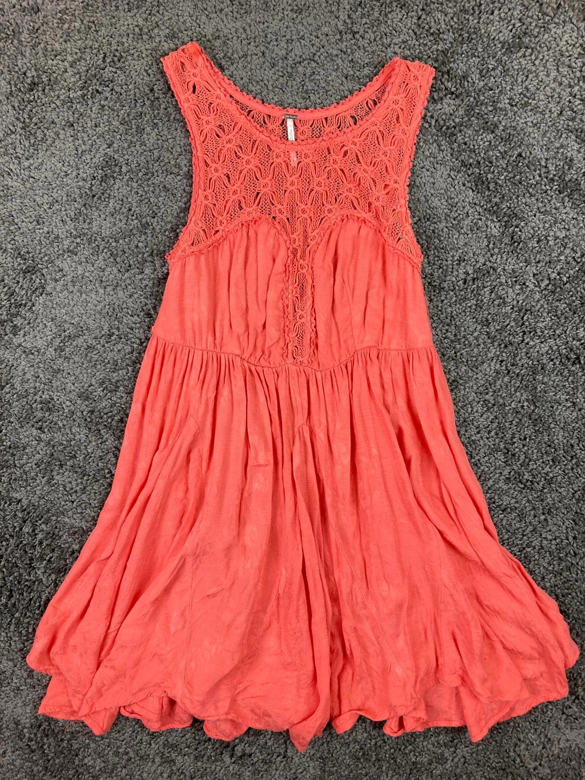 Free People Coral Crochet Lace Babydoll Mini Dress Women’s Sz S/P Boho Festival