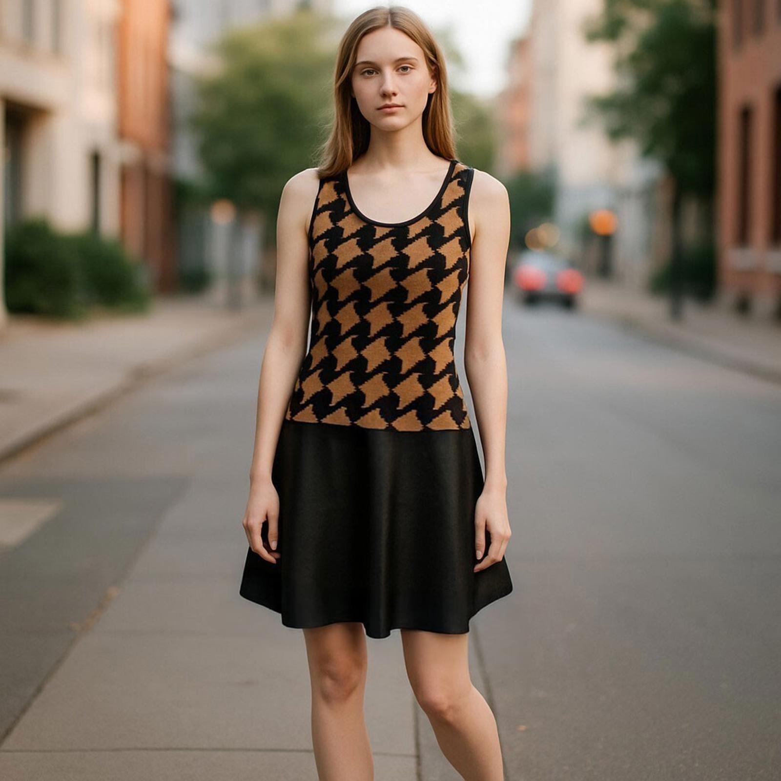 Very J dress Women's Black & Brown Sleeveless Faux leather Sz L