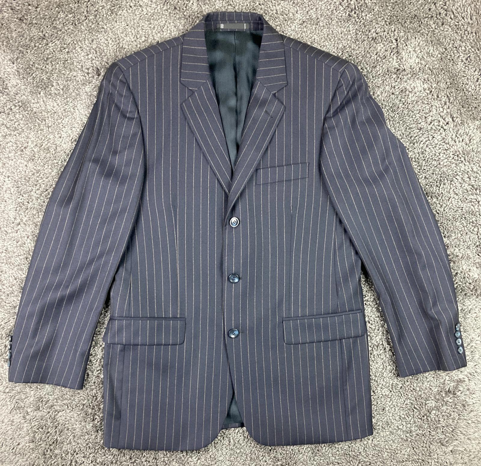Emanuel Ungaro Striped Navy Blue Jacket 100% Wool Size 38R/32W