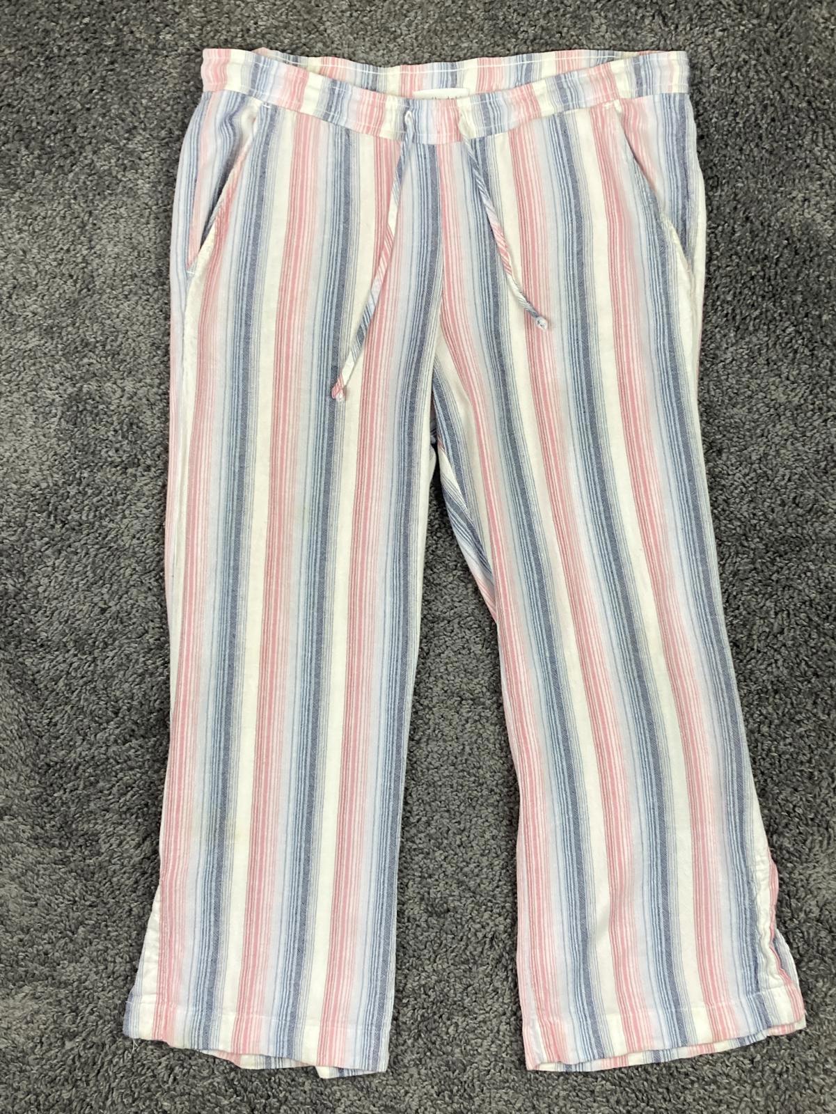 Bella Dahl Striped Linen Blend Drawstring Lounge Pants Womens Large