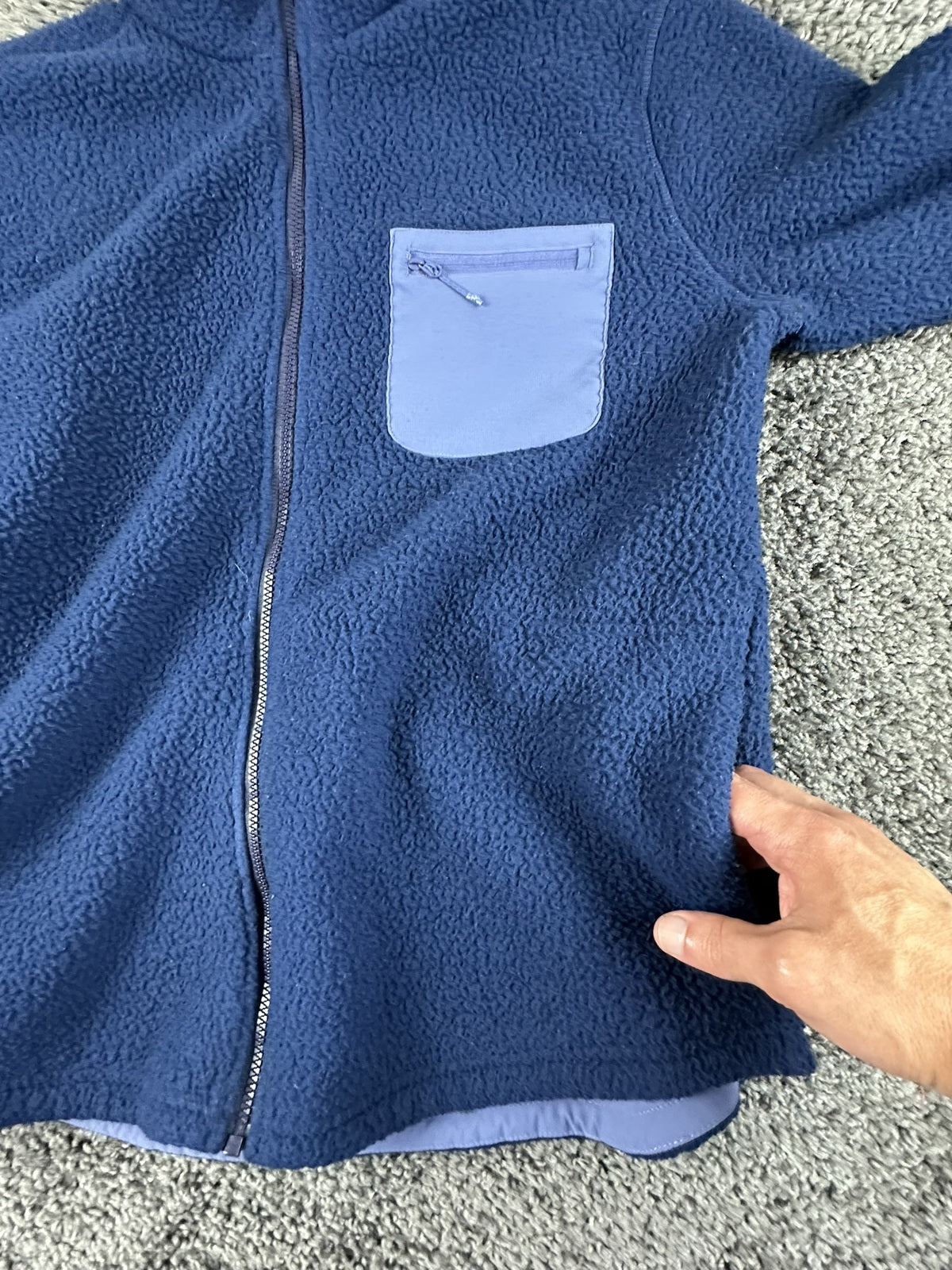 Title Nine Womens Fleece Jacket Size Large Blue Full Zip Chest Pocket Outdoor