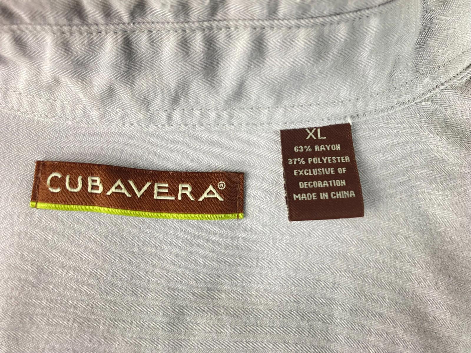 Cubavera Men's Gray wGreen with Contrast Panel & Embroidery Shirt Size XL