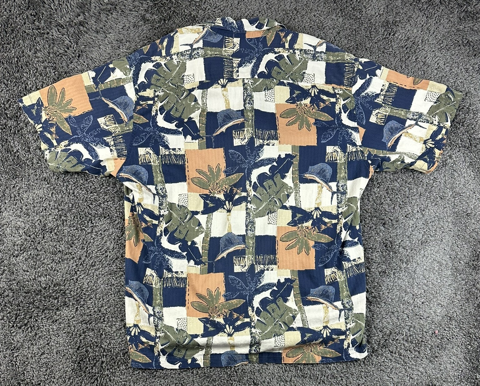 AFTCO Bluewater Mens Large L Hawaiian Fishing Shirt Marlin Sailfish Tropical