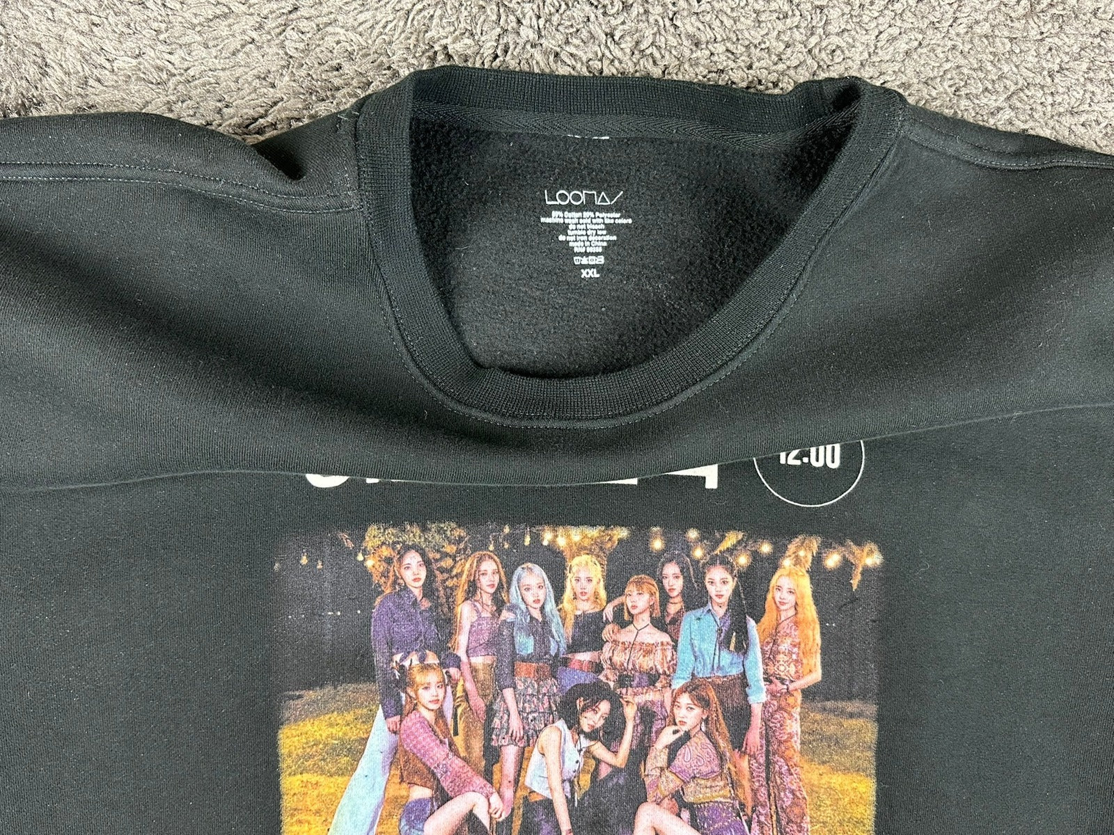 LOONA 12:00 Kpop Album Graphic Crewneck Sweatshirt Black Size XXL Pullover