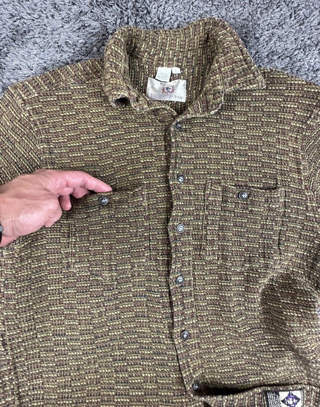 The Territory Ahead Mens Textured Woven Button Up Long Sleeve Shirt Brown L