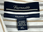 Faconnable Mens Striped Button Down Shirt White Gray Tan Size XL Relaxed Fit