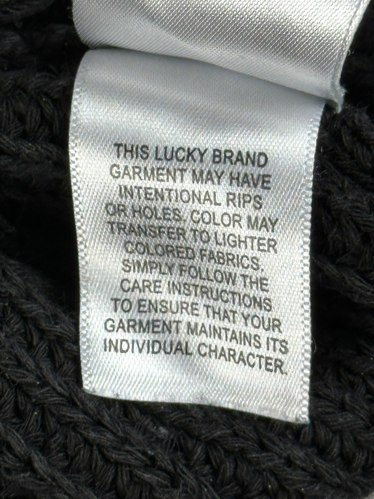 Lucky Brand Mens Medium Charcoal Acid Wash Ribbed Cotton Crewneck Sweater