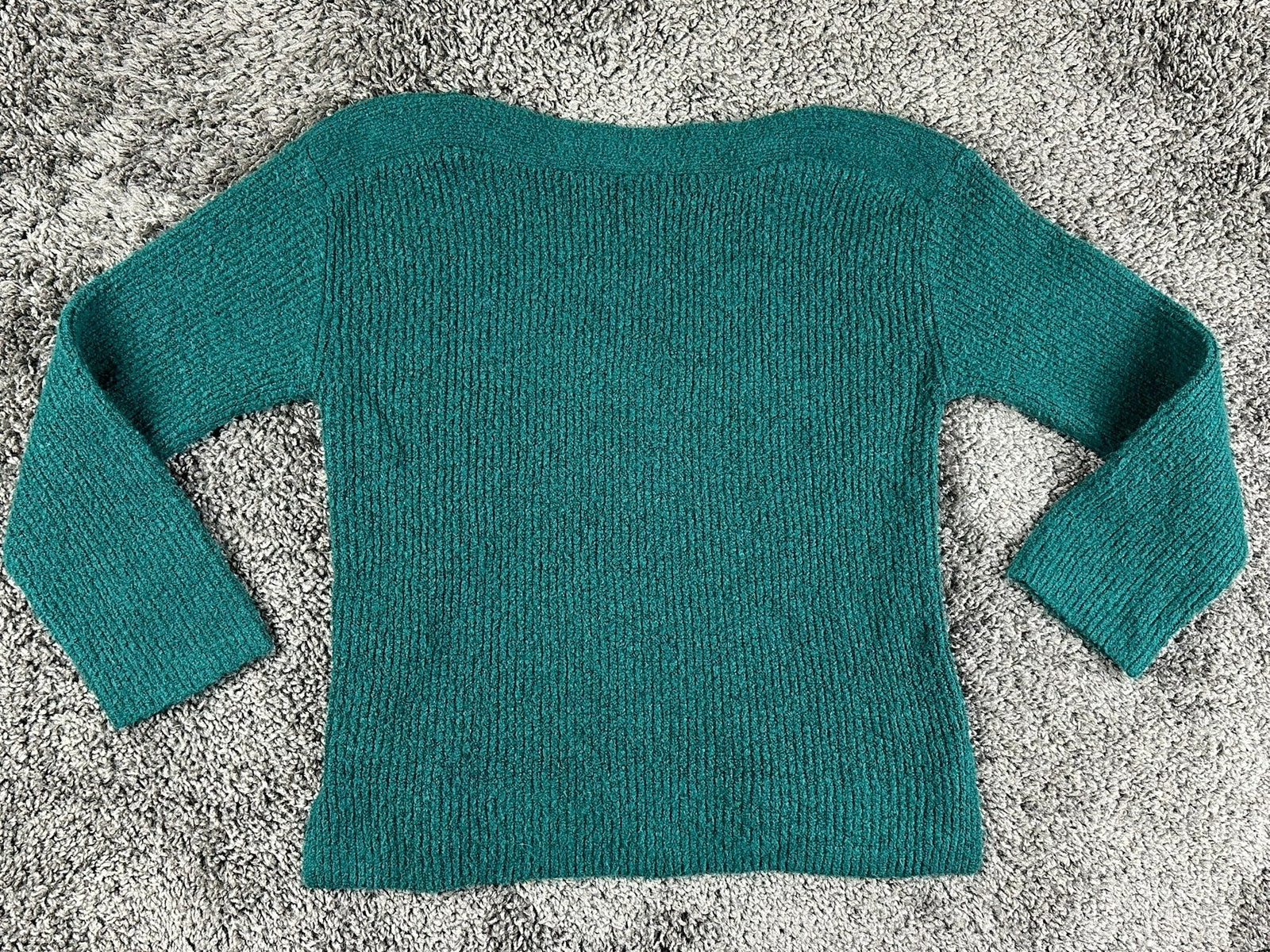 Leith Womens M Teal Green Ribbed Knit Boat Neck Long Sleeve Pullover Sweater