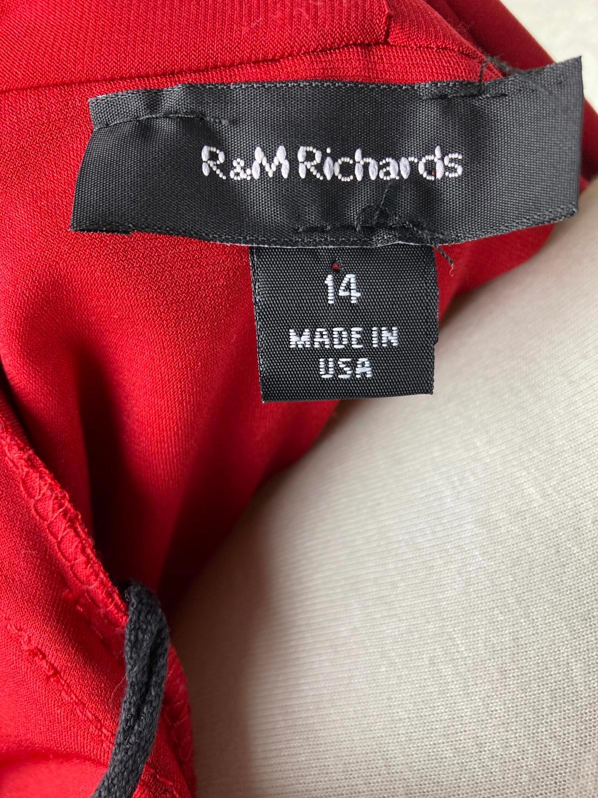 R&M Richards Sleeveless Red Shift Midi Dress with Attahed Lg Sleeve Jacket Sz 14