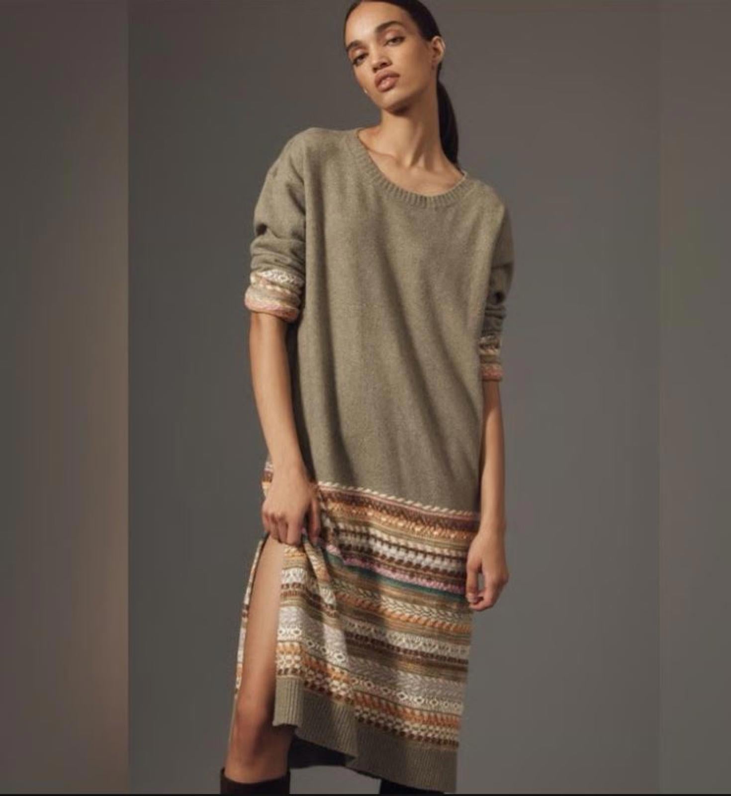Daily Practice by Anthropologie Women Fair Isle Sweater Dress Small Sage Green