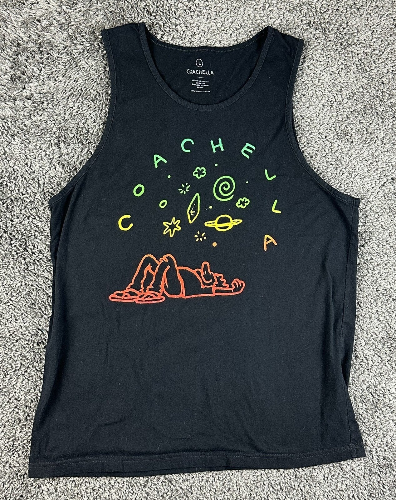 Coachella 2016 Music Festival Tank Top Mens L Black Graphic Concert Band Lineup
