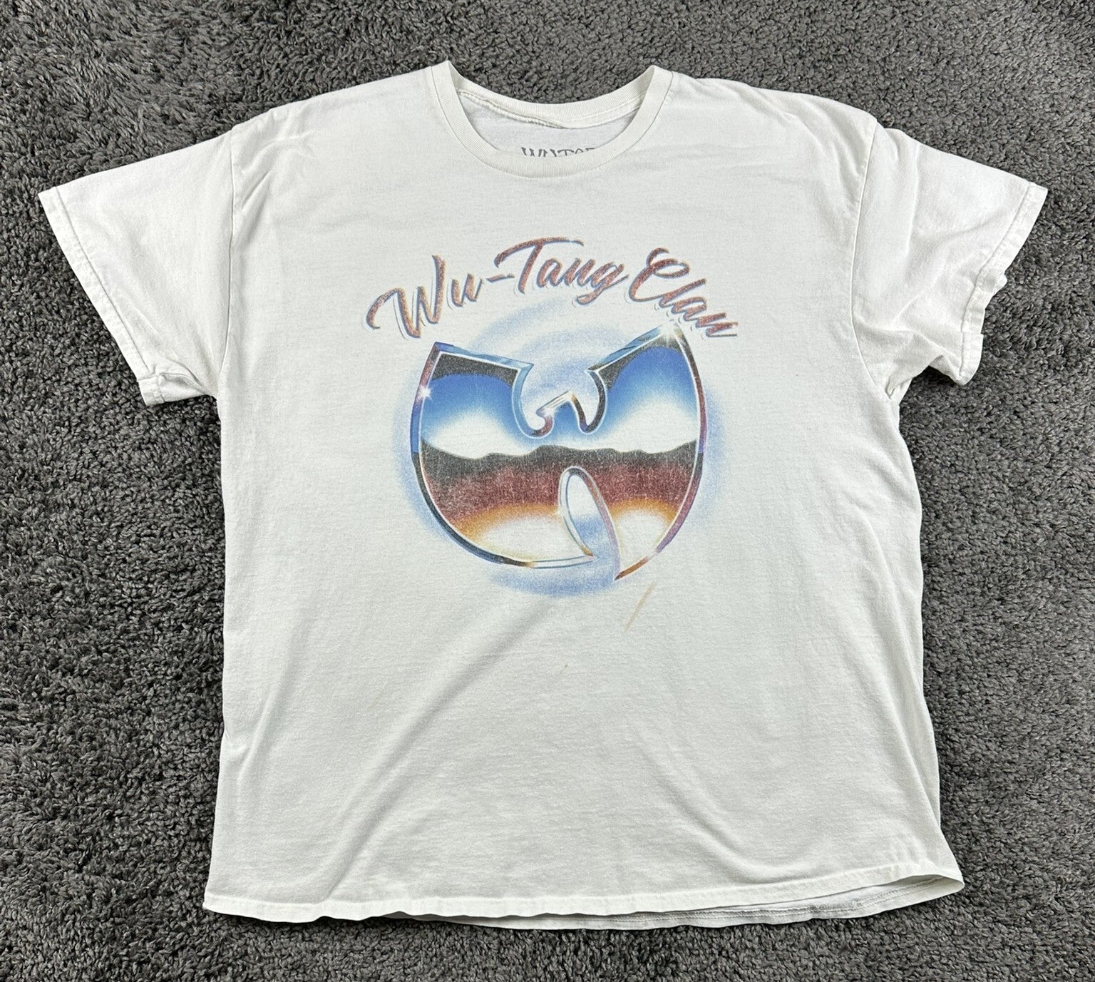 Wu Tang Clan T Shirt Mens Large White Graphic Rap Tee Airbrush Chrome Logo LG