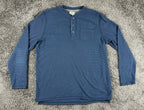 LL Bean Mens Large Tall Blue Long Sleeve Henley Shirt Chest Pocket Textured Knit