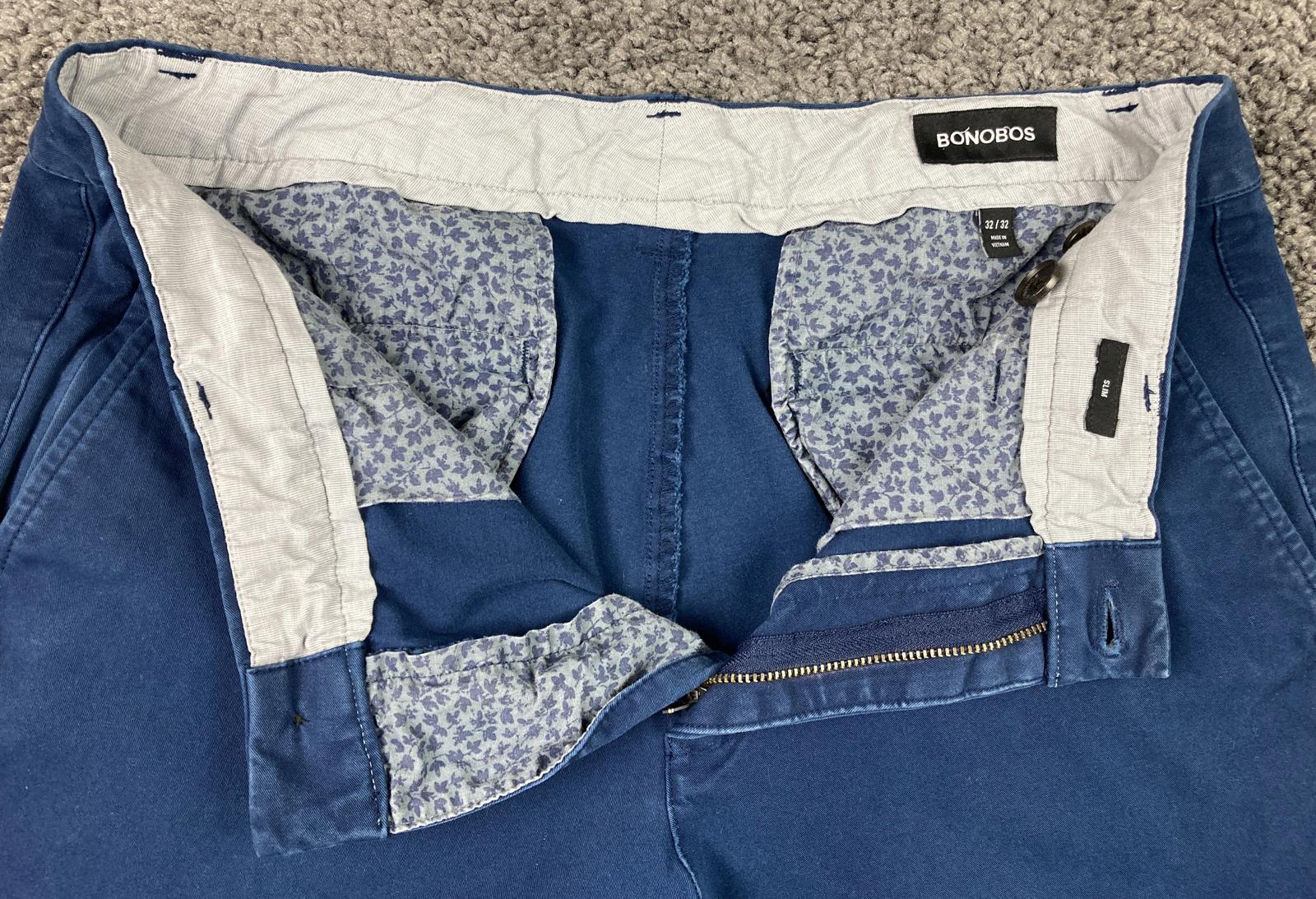Bonobos Slim Fit Stretch Chino Pants Blue Men's Size 32x32 Zip Pocket