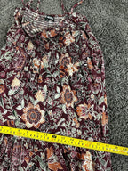 Steve Madden Floral Smocked Maxi Dress S Burgundy Boho Tiered Strappy Sun Dress