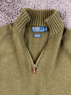 Polo Ralph Lauren Mens Quarter Zip Sweater Medium Olive Green Cotton Cashmere