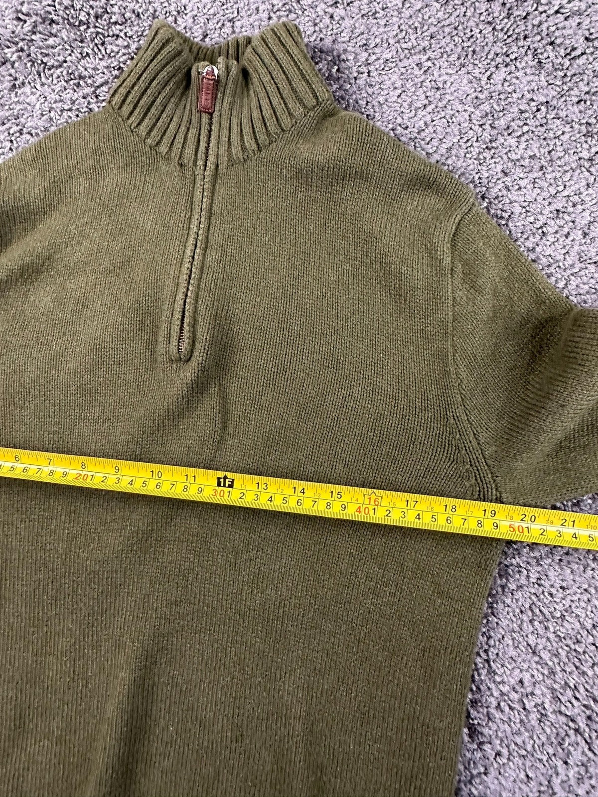 Polo Ralph Lauren Mens Quarter Zip Sweater Medium Olive Green Cotton Cashmere