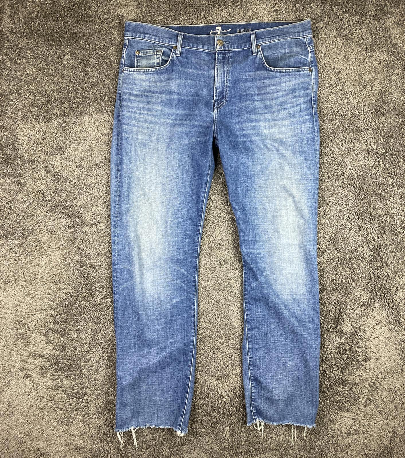 7 For All Mankind Austyn Mens Jeans 38 Blue Stretch Denim Raw Hem