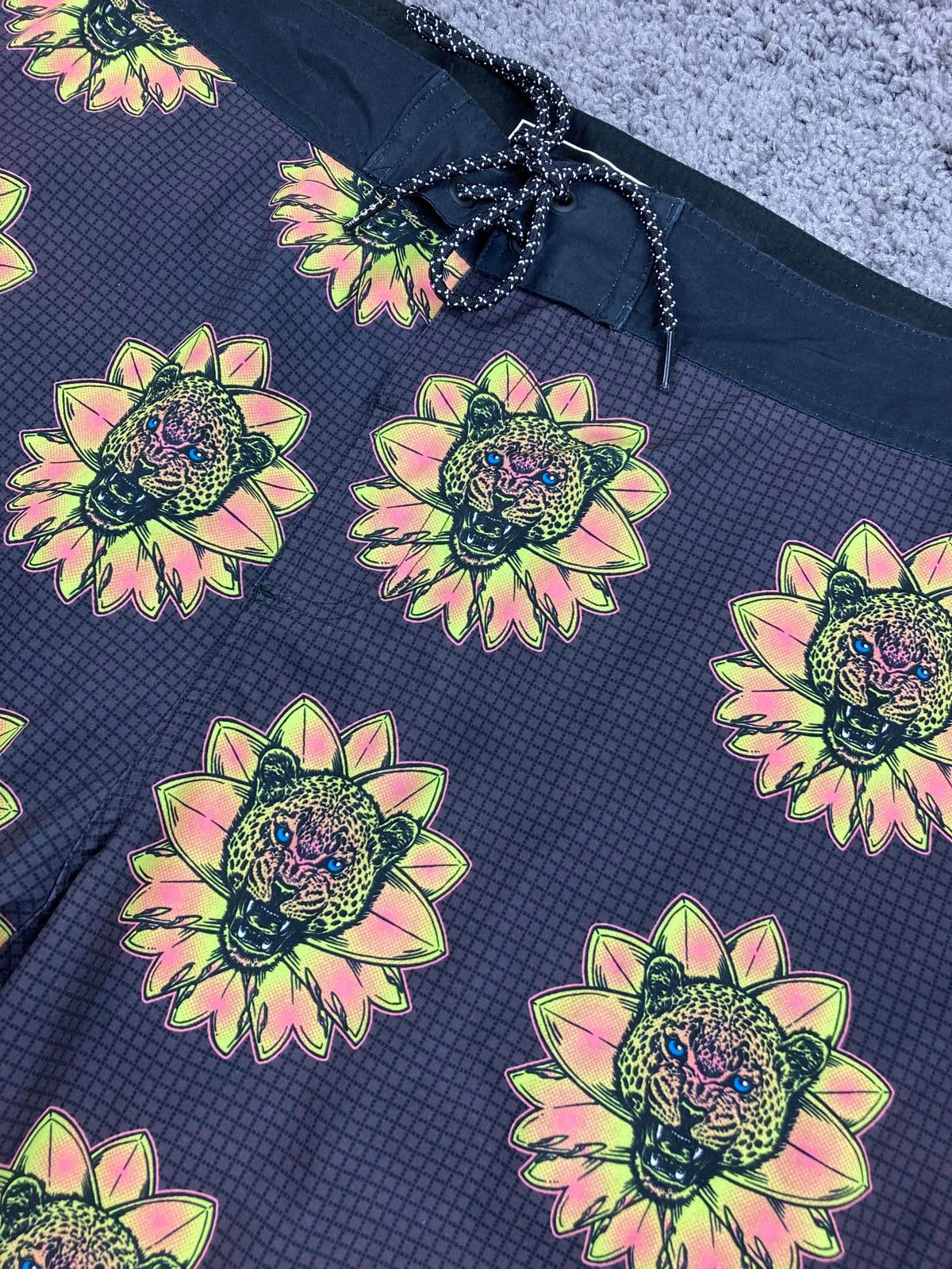 Vintage Y2K Lost Enterprises Board Shorts Swim Trunks Men’s 38 Leopard Graphic